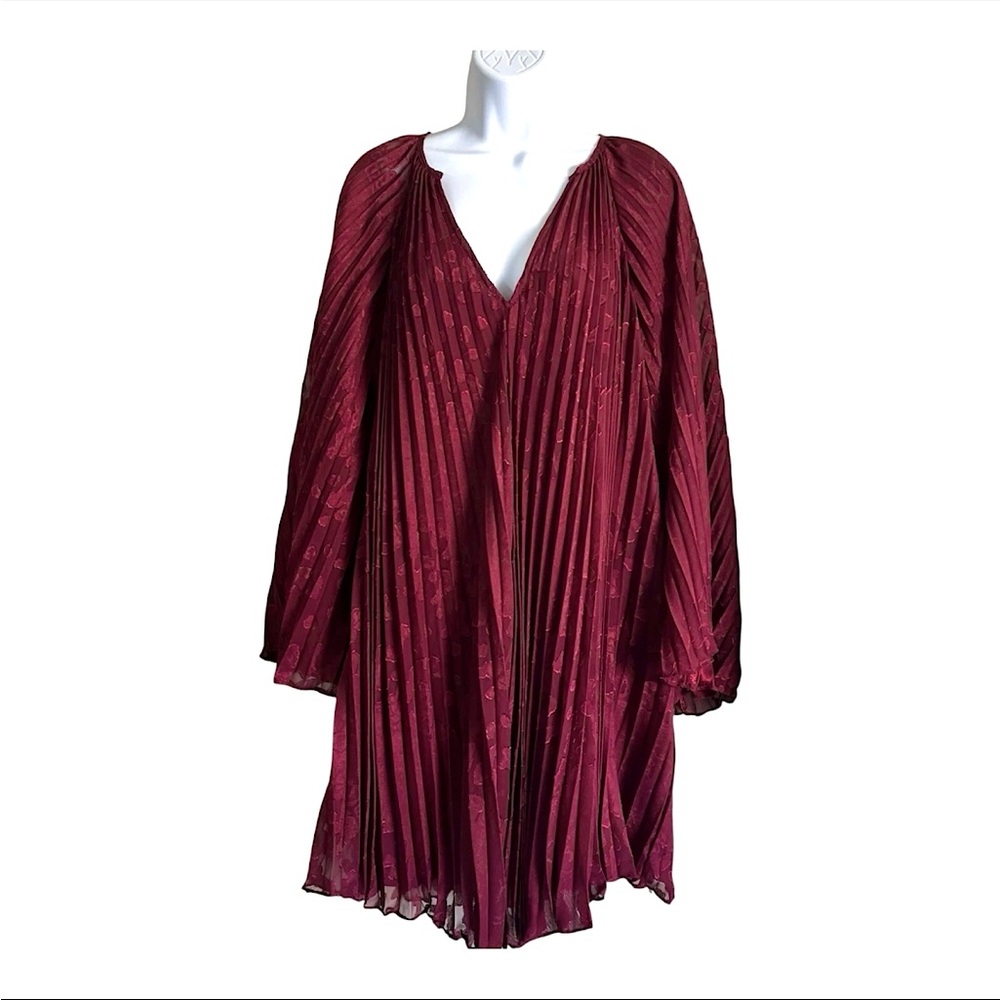 Anthropologie Women’s Size Small Toulon Pleated Swing Mini Dress Burgundy Wine